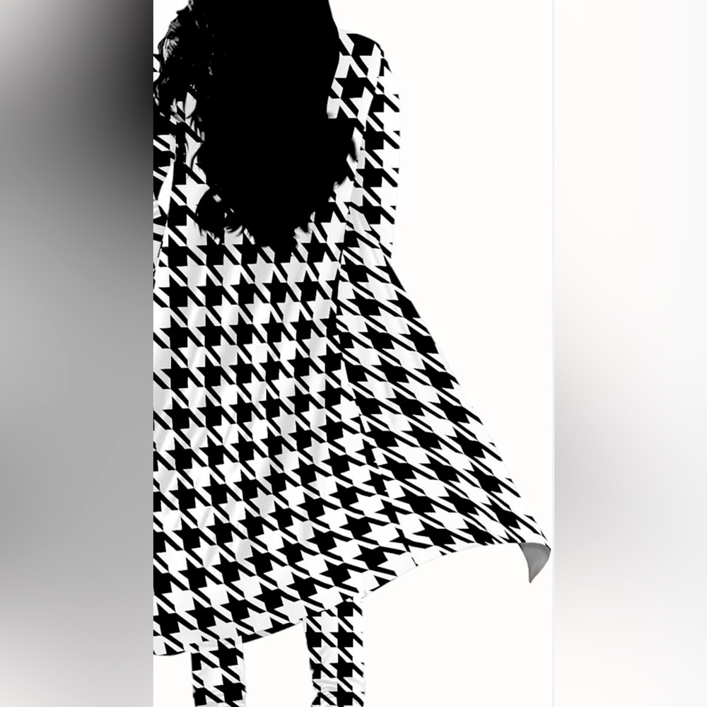 Slim Factor Asymmetrical Kaftan & Leggings Set - Black & White Houndstooth